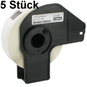 5x Mehrzweck-Etiketten Brother (DK-11204), 54mm x 17mm, 400 Etiketten/Rolle, weiss, permanent
