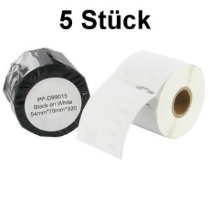 5 x Etiketten kompatible Dymo (99015) 54mm x 70mm, 320 Etiketten/Rolle, weiss, permanent 5 x Etiketten kompatible Dymo (99015) 54mm x 70mm, 320 Etiketten/Rolle, weiss, permanent