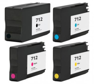 Multipack Drucker-Patrone rebuilt HP (712) BK/C/M/Y, HP DesignJet T-200/210/230/250/630/650