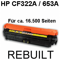 Toner-Patrone rebuilt HP (CF322A/653A) Yellow, Color LaserJet Enterprise Flow MFP M 680 z/Color LaserJet Enterprise MFP M 680/MFP M 680 dn/MFP M 680 f/MFP M 680 Series