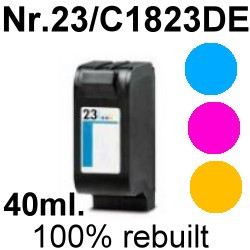 Drucker-Patrone rebuilt HP (NO.23/C1823DE) Color HP OfficeJet-R40/R45/R60/R80/T45/T65/Pro-1170/1175, HP PSC-500, HP DeskJet-710C/712C/720C/722C/810C/812C/815C/830C/832C/880C/890C/895CXI/1120C/1125C/1180C Drucker-Patrone rebuilt HP (NO.23/C1823DE) Color HP OfficeJet-R40/R45/R60/R80/T45/T65/Pro-1170/1175, HP PSC-500, HP DeskJet-710C/712C/720C/722C/810C/812C/815C/830C/832C/880C/890C/895CXI/1120C/1125C/1180C