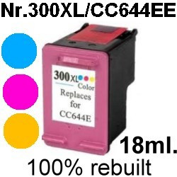 Drucker-Patrone rebuilt HP (Nr.300XL/CC644EE) Color HP DeskJet F-2400Series/2410/2420/2430/2440/2480/2492/4200Series/4210/4224/4230/4235/4240/4272/4275/4280/4424/4435/4440/4450/4470/4472/4480/4492/4500Series/4580, HP Photosmart C-4600Series/4610/4635/4640 Drucker-Patrone rebuilt HP (Nr.300XL/CC644EE) Color HP DeskJet F-2400Series/2410/2420/2430/2440/2480/2492/4200Series/4210/4224/4230/4235/4240/4272/4275/4280/4424/4435/4440/4450/4470/4472/4480/4492/4500Series/4580, HP Photosmart C-4600Series/4610/4635/4640