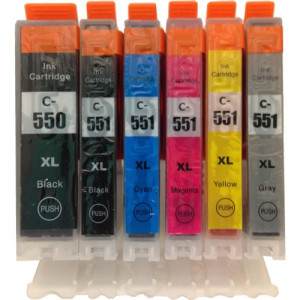 6-er Multipack Drucker-Patrone kompatibel Canon (PGI-550XL/CLI-551XL) BK/PBK/C/M/Y,GY 6-er Multipack Drucker-Patrone kompatibel Canon (PGI-550XL/CLI-551XL) BK/PBK/C/M/Y,GY