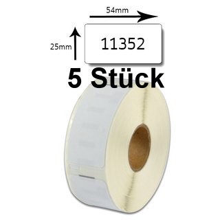 5 x Etiketten kompatible Dymo 11352, 25mm x 54mm, 500 Etiketten/Rolle, weiss, permanent