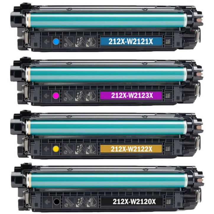 SET Toner-Patronen rebuilt (Mit neuestem CHIP) HP (W2120X,W2121X,W2122X,W2123X / 212X) BK+C+M+Y, Color LaserJet Enterprise MFP M554 DN, M555 DN/X , M578 DN/F