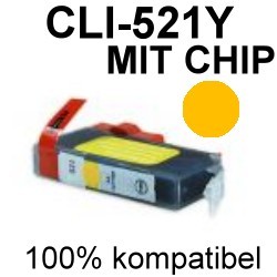 Drucker-Patrone kompatibel Canon (CLI-521Y) Yellow mit Chip IP-3600/4600/4600X/4700, Pixma MP-540/550/560/620/630/640/640R/980/990, Pixma MX-860/870