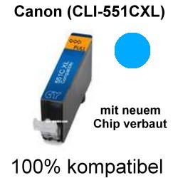 Drucker-Patrone kompatibel Canon (CLI-551 C XL) Cyan mit Chip Pixma IP 7200 Series IP 7250, IP 8700, IP 8750, IX 6800 Series, IX 6850, MG 5400 Series, MG 5450, MG 5500 Series, MG 5550, MG 5600 Series, MG 5650, MG 5655, MG 6300 Series, MG 6350, MG 6400 Ser