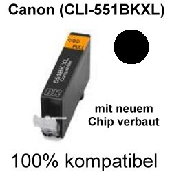 Drucker-Patrone kompatibel Canon (CLI-551 BK XL) Photo Black mit Chip Pixma IP 7200 Series IP 7250, IP 8700, IP 8750, IX 6800 Series, IX 6850, MG 5400 Series, MG 5450, MG 5500 Series, MG 5550, MG 5600 Series, MG 5650, MG 5655, MG 6300 Series, MG 6350, MG