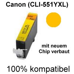 Drucker-Patrone kompatibel Canon (CLI-551 Y XL) Yellow mit Chip Pixma IP 7200 Series IP 7250, IP 8700, IP 8750, IX 6800 Series, IX 6850, MG 5400 Series, MG 5450, MG 5500 Series, MG 5550, MG 5600 Series, MG 5650, MG 5655, MG 6300 Series, MG 6350, MG 6400 S