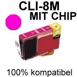 Drucker-Patrone kompatibel Canon (CLI-8M) Magenta mit Chip IP-3300/3500/4200/4200X/4300/4500/4500X/5200/5200R/5300/6600/6700, Pixma IX-4000/4000R/5000, Pixma MP-500/510/520/530/600/610/800/810/830/970