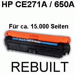 Toner-Patrone rebuilt HP (CE271A/650A) Cyan, Color LaserJet Enterprise CP 5500 Series/CP 5520 Series/CP 5525 DN/CP 5525 N/CP 5525 XH/M 750 DN/M 750 N/M 750 Series                    HP Color LaserJet Enterprise M 750 XH