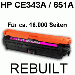 Toner-Patrone rebuilt HP (CE343A/651A) Magenta, LaserJet Enterprise 700 Color M 775 F MFP/700 Color M 775 MFP/700 Color M 775 Z MFP/700 Color MFP M 775 Z Plus