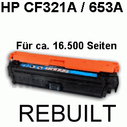 Toner-Patrone rebuilt HP (CF321A/653A) Cyan, Color LaserJet Enterprise Flow MFP M 680 z/Color LaserJet Enterprise MFP M 680/MFP M 680 dn/MFP M 680 f/MFP M 680 Series