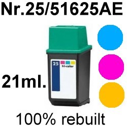 Drucker-Patrone rebuilt HP (NO.25/51625AE) Color HP OfficeJet-300/310/320/330/350/370/380, HP DeskJet-200CI/300/310C/311/320/330/340C/400C/420C/500C/540C/550C/560C, HP Deskwriter-310/320/340/500C/550C/560C