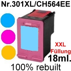 Drucker-Patrone rebuilt HP (NO.301XL/CH564EE) Color HP DeskJet-1000/1050/1050a/1055/2050/2050a/3000/3050/3050a/3052