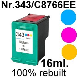 Drucker-Patrone rebuilt HP (NO.343/C8766EE) Color HP PSC-1500Series/1510/1513/1600Series/1603/1610/1615/1618/2300Series/2350/2355/2600Series/2610/2710, HP OfficeJet-100/150/6205/6210/6215/6300Series/6310/6315/7210/7300Series/7310/7400Series/7410/H470/K710