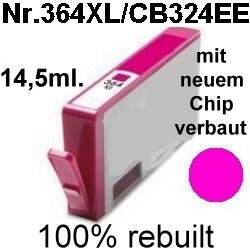 Drucker-Patrone kompatibel HP (Nr.364XL/CB324EE) Magenta mit Chip HP Photosmart-5510/5514/5515/6510/7510/B010/B109/B210/B410/C309/C310/C410/C5300/C5324/C5370/C5380/C5390/C6300/C6324/C6380/D5445/D5460/D7500/D7560, HP DeskJet-3070A/3070Series/D5445/D5460