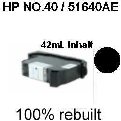 Drucker-Patrone rebuilt HP Nr.40 (51640AE) Black, DesignJet 350 C/350 C Plus/450 C/455 CA 24 Inch/455 CA 36 Inch/480 Series/DesignJet 488 CA 24 Inch/488 CA 36 Inch/700/D750 C/750 C Plus/750 Plus/750 Series/755 CM,DeskJet 750/750 C/750 Series/755/755 C