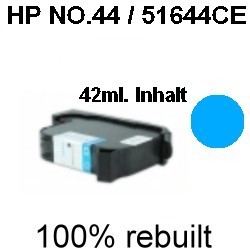 Drucker-Patrone rebuilt HP Nr.44 (51644CE) Cyan, DesignJet 350 C/350 C Plus/450 C/455 CA 24 Inch/455 CA 36 Inch/480 Series/DesignJet 488 CA 24 Inch/488 CA 36 Inch/700/D750 C/750 C Plus/750 Plus/750 Series/755 CM,DeskJet 750/750 C/750 Series/755/755 C