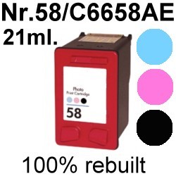 Drucker-Patrone rebuilt HP (NO.58/C6658AE) Photo-Color HP Photosmart-7100/7150/7260/7345/4350/7450/7459/7550/7600/7655/7660/7655/7660/7700/7755/7760/7762/7900/7960, HP PSC-1300/1310/1312/1315/1317/1340/1345/1350/1355/2000/2100/2105/2115/2150/2170/2175/220