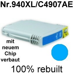 Drucker-Patrone rebuilt HP (NO.940XL/C4907AE) Cyan mit Chip HP OfficeJet Pro-8000 Enterprise/8000 Wireless/8500/8500A Plus/8500A Premium/8500 Premier/8500 Wireless