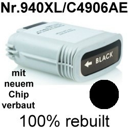 Drucker-Patrone rebuilt HP (NO.940XL/C4906AE) Black mit Chip HP OfficeJet Pro-8000 Enterprise/8000 Wireless/8500/8500A Plus/8500A Premium/8500 Premier/8500 Wireless