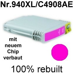 Drucker-Patrone rebuilt HP (NO.940XL/C4908AE) Magenta mit Chip HP OfficeJet Pro-8000 Enterprise/8000 Wireless/8500/8500A Plus/8500A Premium/8500 Premier/8500 Wireless