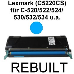 Toner-Patrone rebuilt Lexmark (C5220CS) Cyan Optra C520N/C522N/C524/C524DN/C524DTN/C524N/C530/C530DN/C532DN/C532N/C534DN/C534DTN/C534N