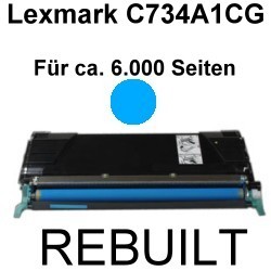 Toner-Patrone rebuilt Lexmark (C734A1CG) Cyan, C 734 DN/C 734 DTN/C 734 DW/C 734 N/C 736 DN/C 736 DTN/C 736 N/CS 736 DN/Optra C 734 DN/Optra C 734 DTN/Optra C 734 DW/Optra C 734 N/Optra C 736 DN/Optra C 736 DTN/Optra C 736 N/Optra C 734 DE/Optra C 736 DE/