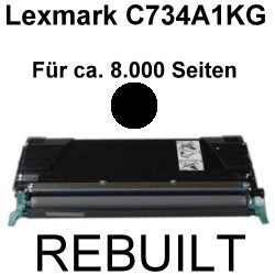 Toner-Patrone rebuilt Lexmark (C734A1KG) Black, C 734 DN/C 734 DTN/C 734 DW/C 734 N/C 736 DN/C 736 DTN/C 736 N/CS 736 DN/Optra C 734 DN/Optra C 734 DTN/Optra C 734 DW/Optra C 734 N/Optra C 736 DN/Optra C 736 DTN/Optra C 736 N/Optra C 734 DE/Optra C 736 DE