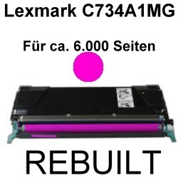 Toner-Patrone rebuilt Lexmark (C734A1MG) Magenta, C 734 DN/C 734 DTN/C 734 DW/C 734 N/C 736 DN/C 736 DTN/C 736 N/CS 736 DN/Optra C 734 DN/Optra C 734 DTN/Optra C 734 DW/Optra C 734 N/Optra C 736 DN/Optra C 736 DTN/Optra C 736 N/Optra C 734 DE/Optra C 736