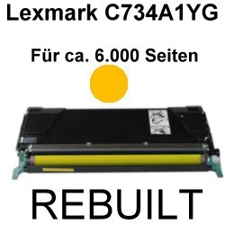 Toner-Patrone rebuilt Lexmark (C734A1YG) Yellow, C 734 DN/C 734 DTN/C 734 DW/C 734 N/C 736 DN/C 736 DTN/C 736 N/CS 736 DN/Optra C 734 DN/Optra C 734 DTN/Optra C 734 DW/Optra C 734 N/Optra C 736 DN/Optra C 736 DTN/Optra C 736 N/Optra C 734 DE/Optra C 736 D