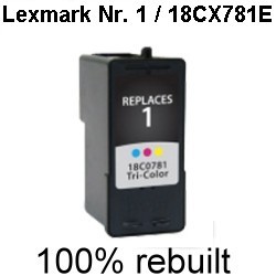 Drucker-Patrone rebuilt Lexmark (Nr.1/18CX781E) Color, X 2300/2310/2315/2320/X 2330/2340/2350/2360/2370/2380/2390/2400 Series/2450/2460/2465/2470/2480 DSG/3400 Series/3450/3470,Z 735