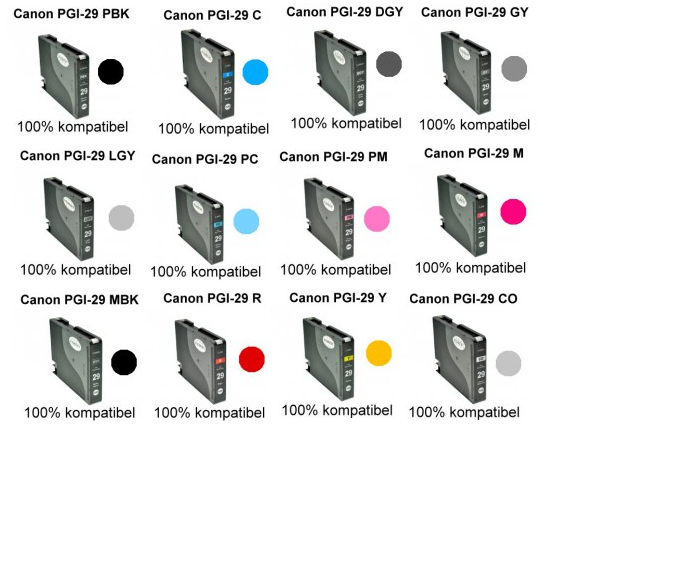 12-er Multipack Drucker-Patrone kompatibel Canon (PGI-29) Pixma Pro-1